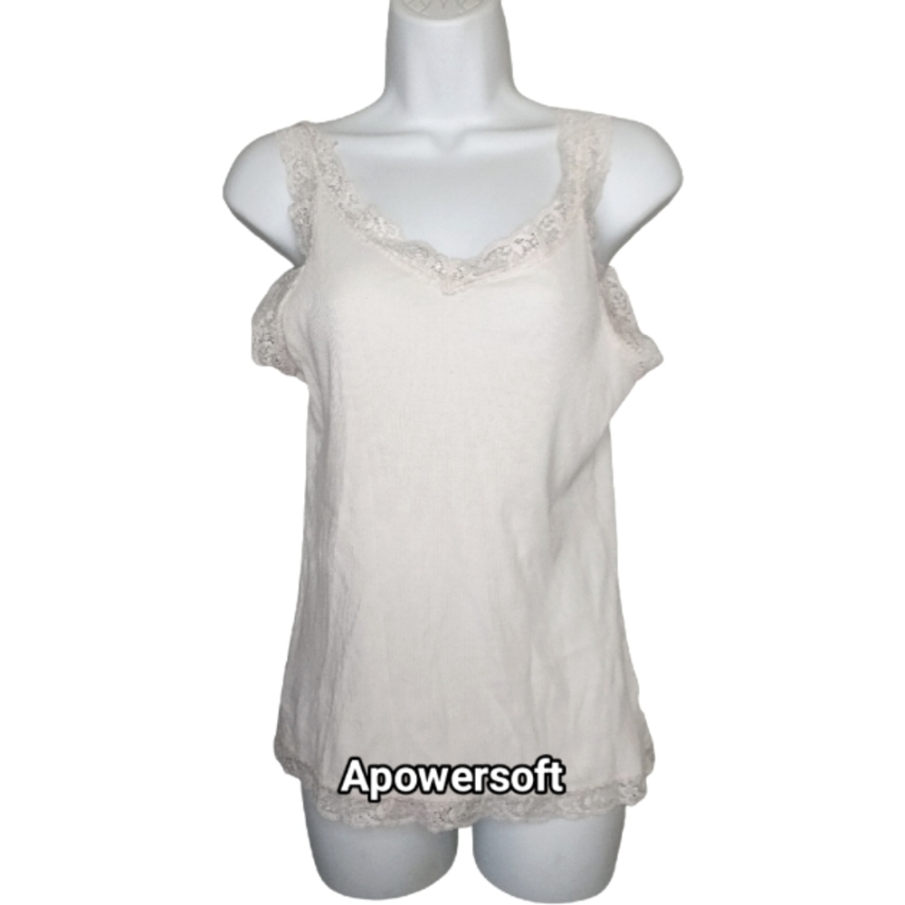 White Ribbed Lace Trim Tank
